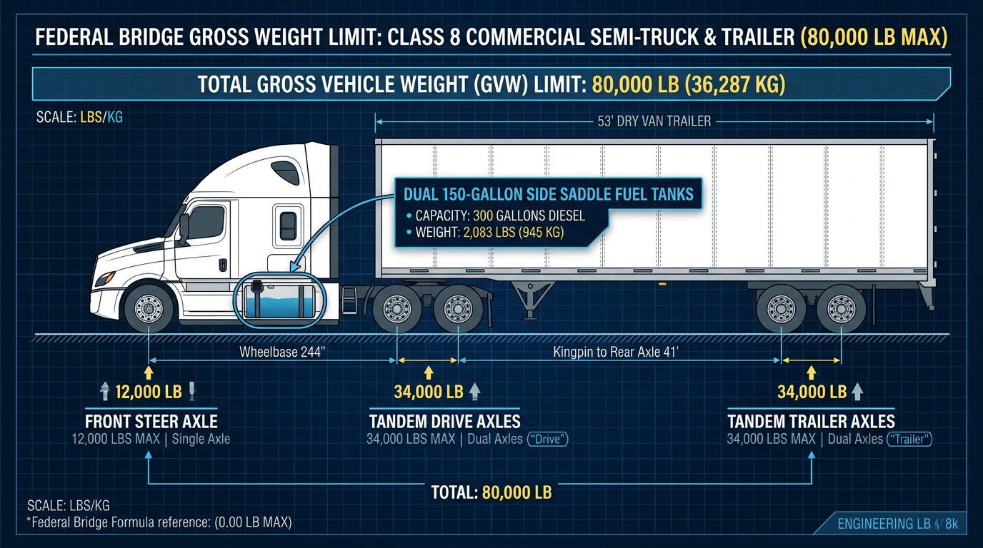 Diesel Truck Axle Weight and Fuel Tanks Diagram