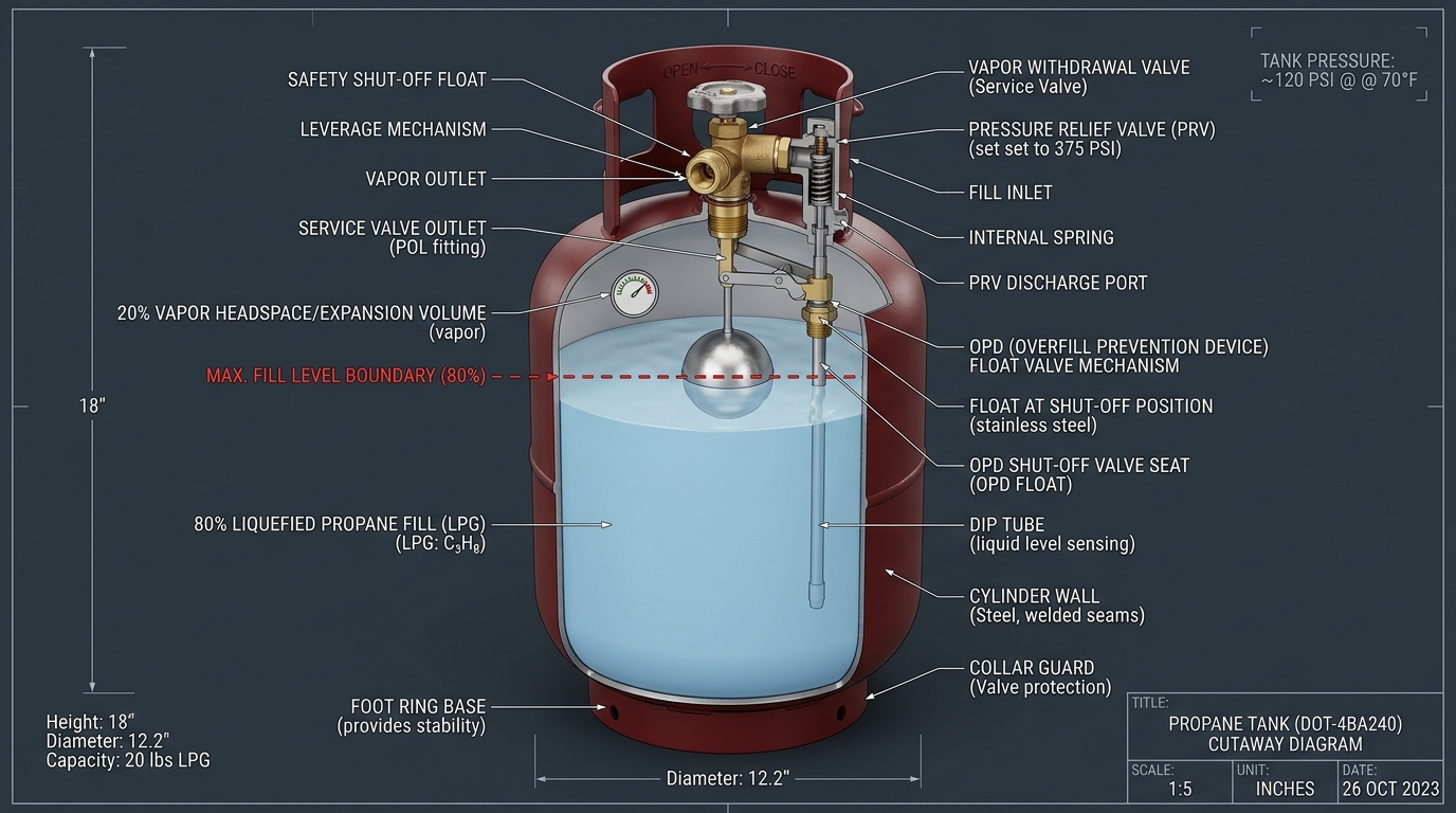 Propane Cylinder 3D Cutaway Diagram